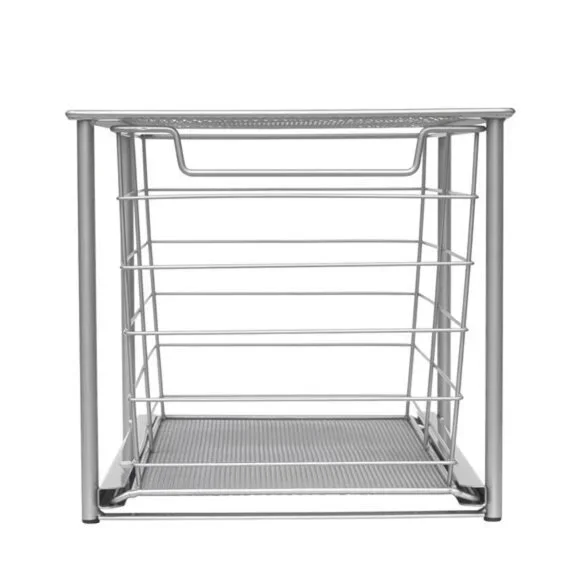 Large Stackable Slide-Out Drawer Organizer, Satin Nickel, 15" x 10 " - Picture 2 of 6